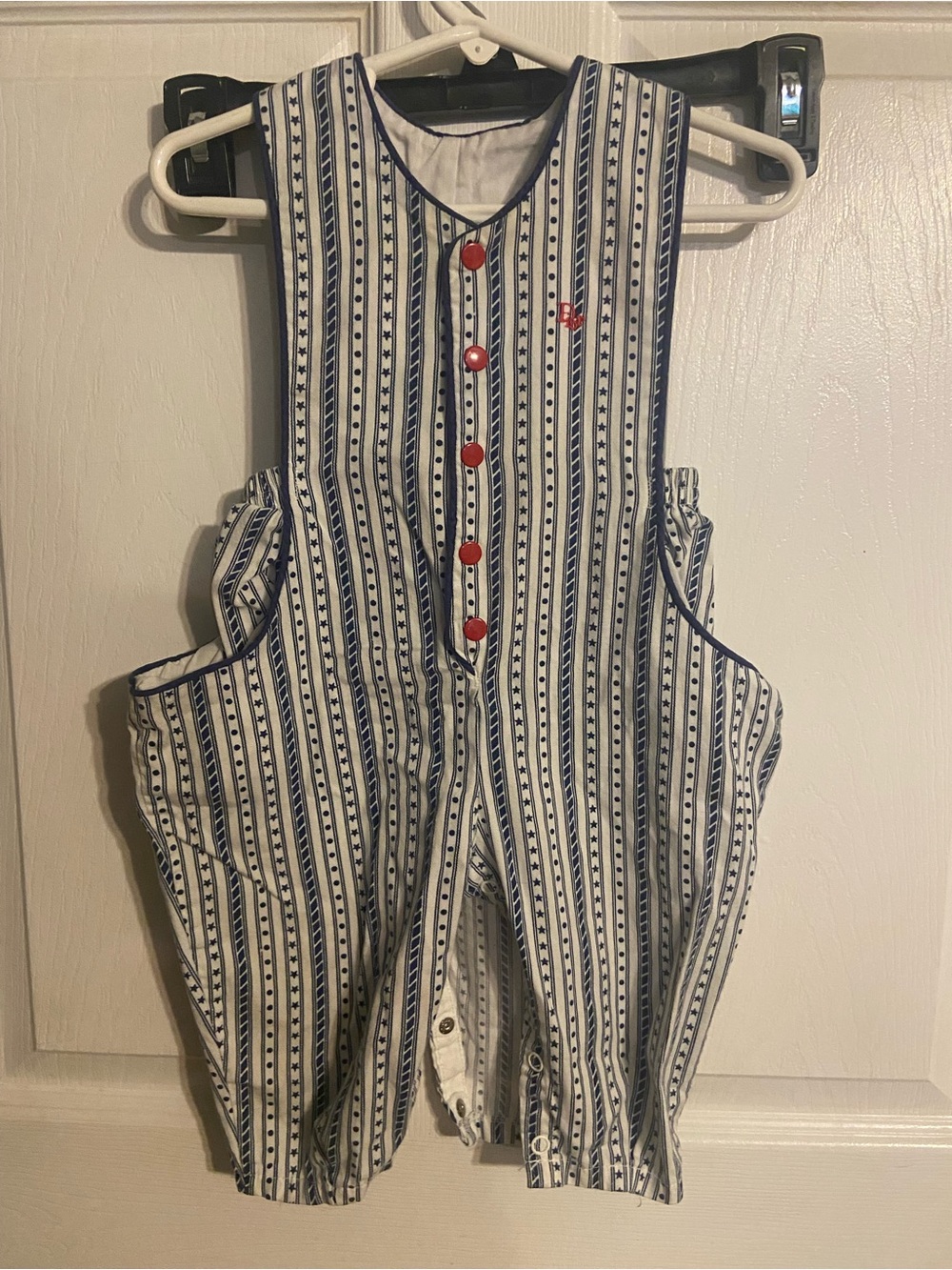 Made In The USA Baby Dior Blue/white Baby Romper!  Sz 12mths.  Attn VTG Hunters